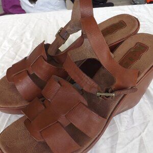 Korks by Kork Ease Womens Brie Sandals Size 10 Brown Leather Wedge Heel Boho